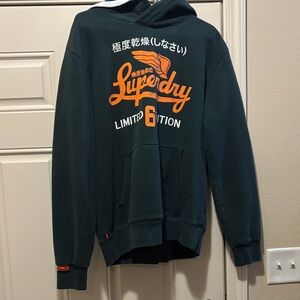 Superdry Dark Green Hoodie with Vibrant Orange Accents